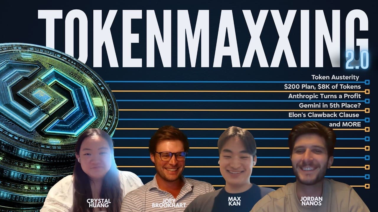 SemiAnalysis “Tokenmaxxing” episode thumbnail listing “$200 Plan, $8K of Tokens”.